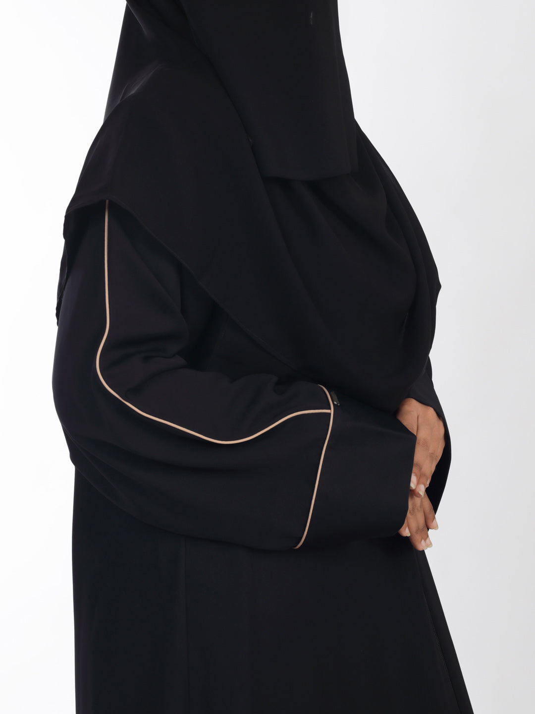 Full Length Zip Abaya with Piping Detail at Sleeves