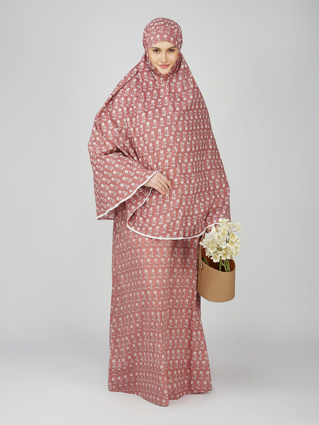 Nargis Rose Cotton Abaya Set