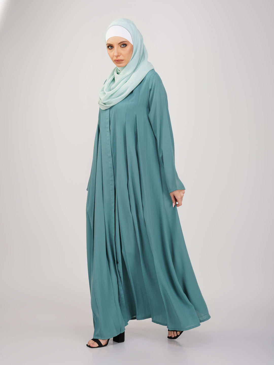 Asfiya Front Open Pleated Abaya Set