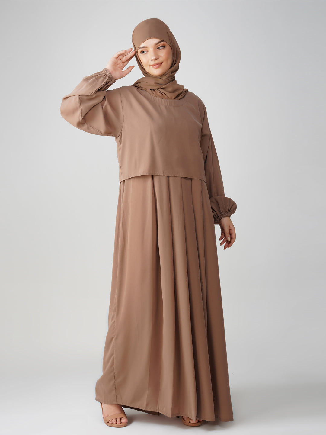 Aqsa Front And Back Pleated Abaya Set