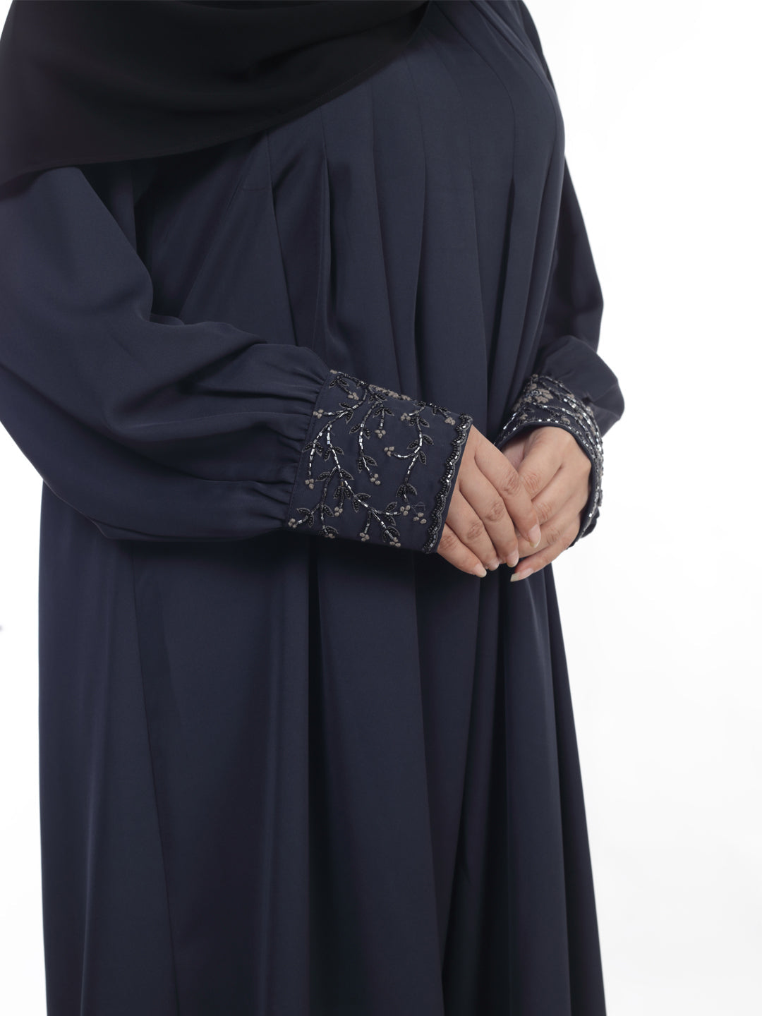 Naziya Front Pleated Handwork Cuff Abaya