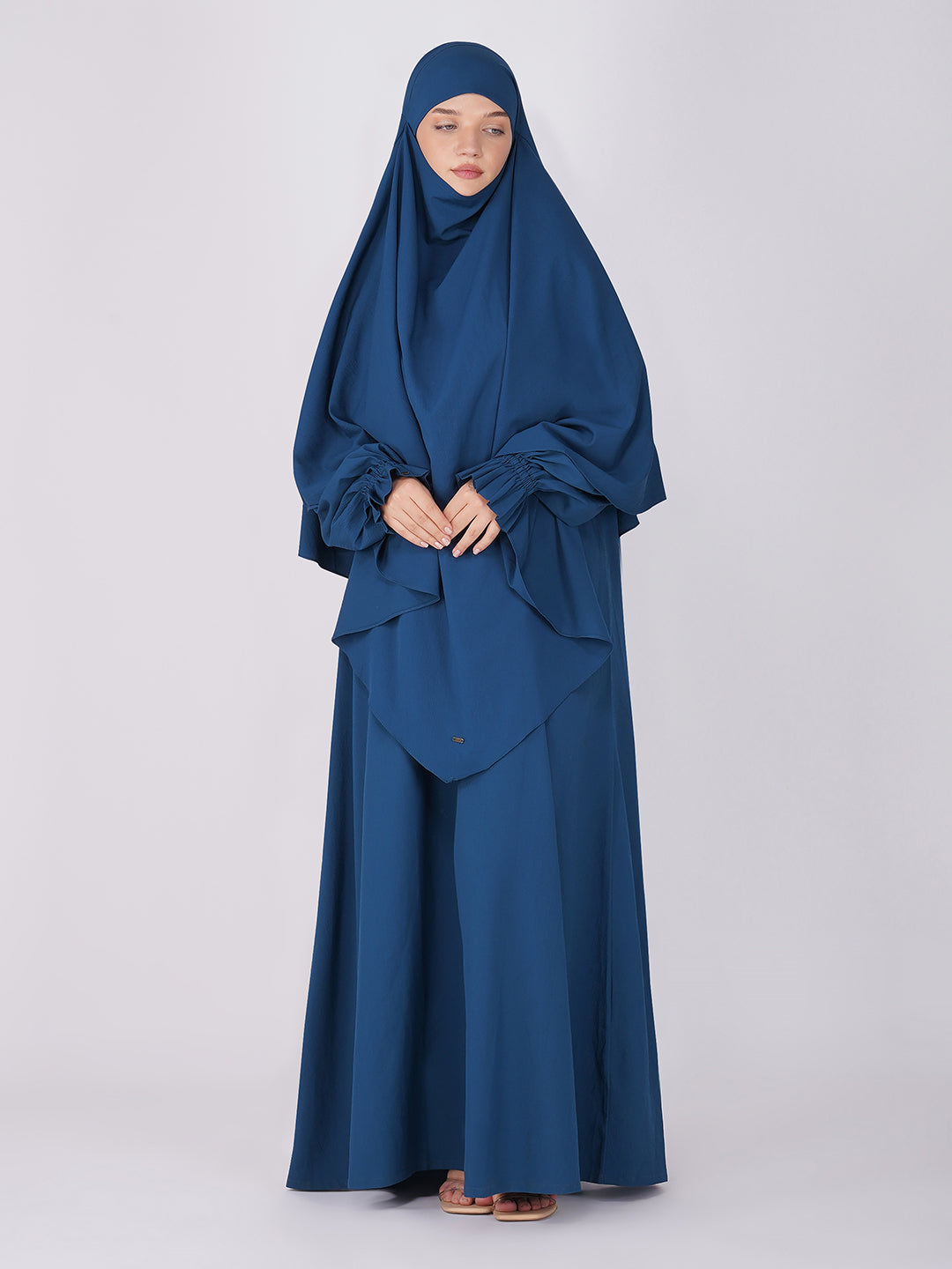 Nazish Teal Blue Abaya Set