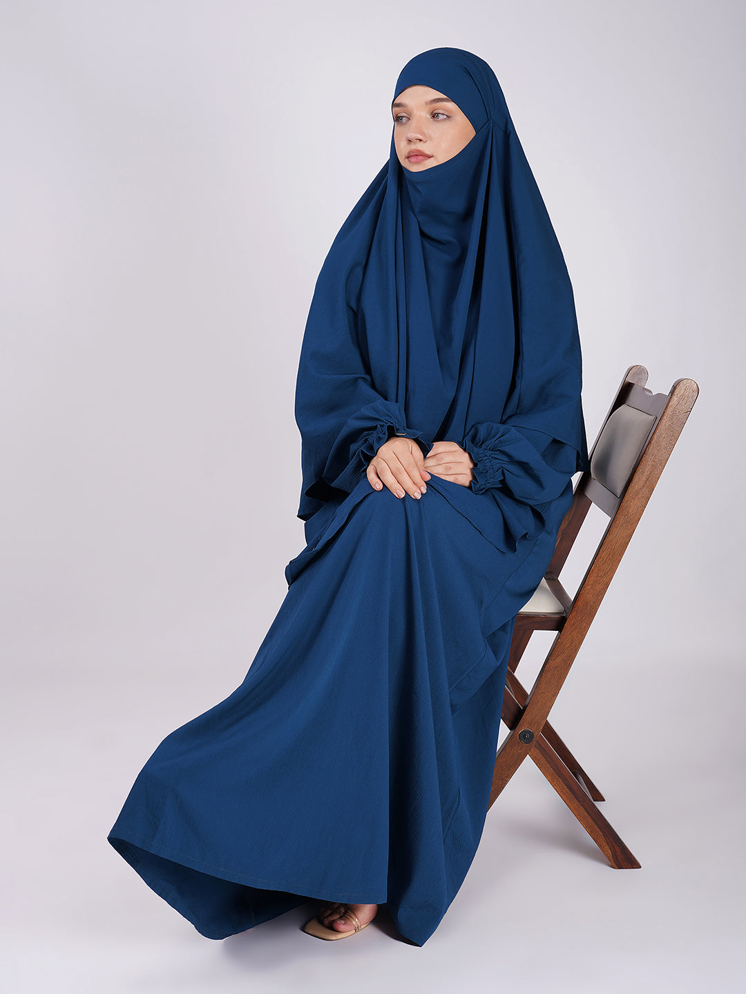 Nazish Teal Blue Abaya Set