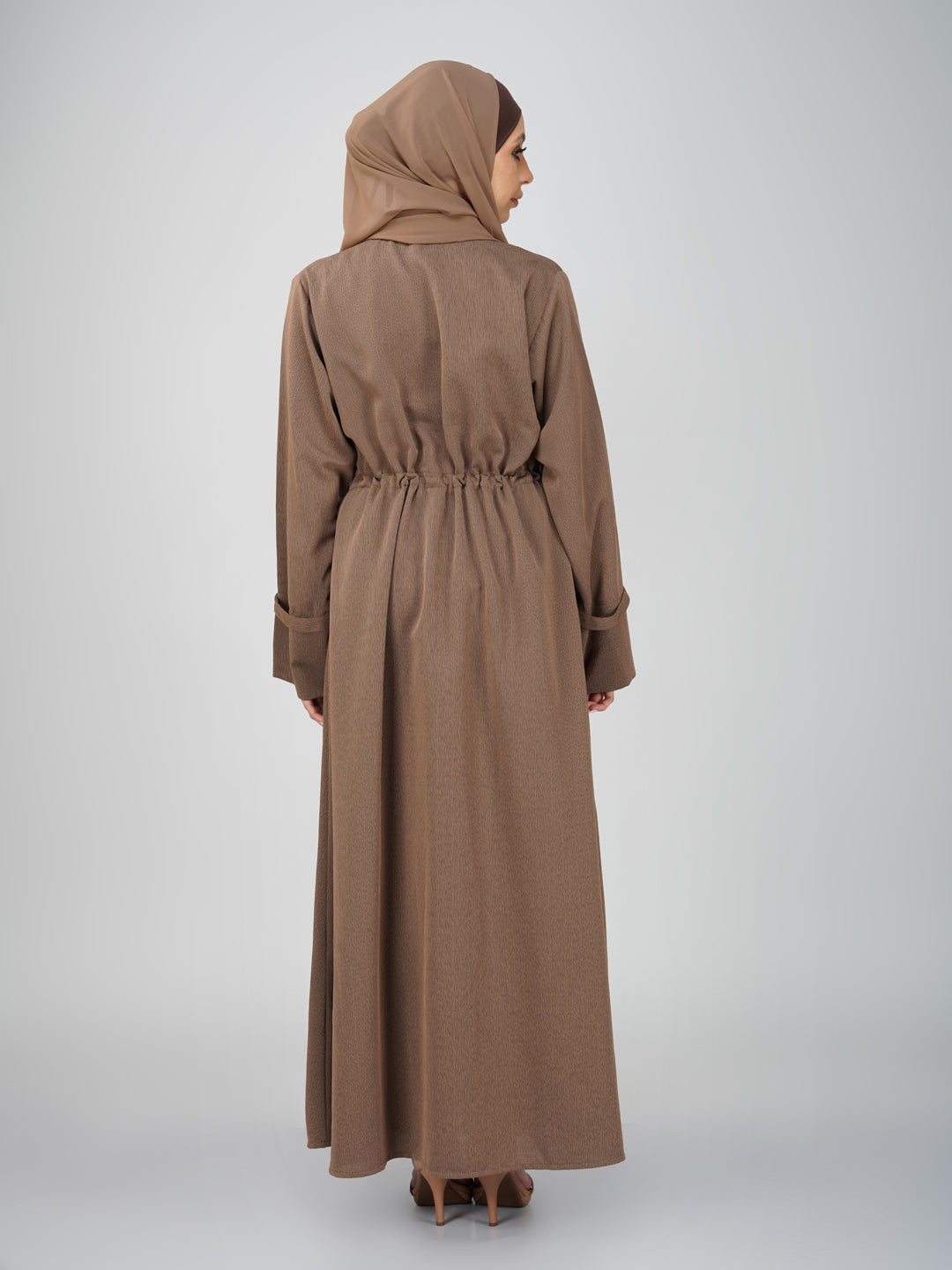 Azha Brown Waist Drawstring Pocket Abaya Set