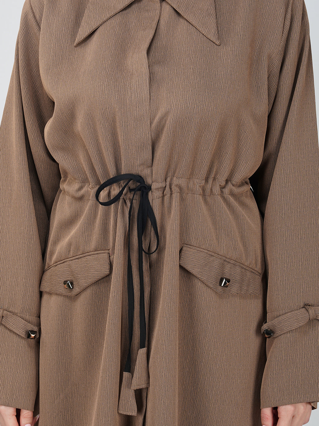 Azha Brown Waist Drawstring Pocket Abaya Set