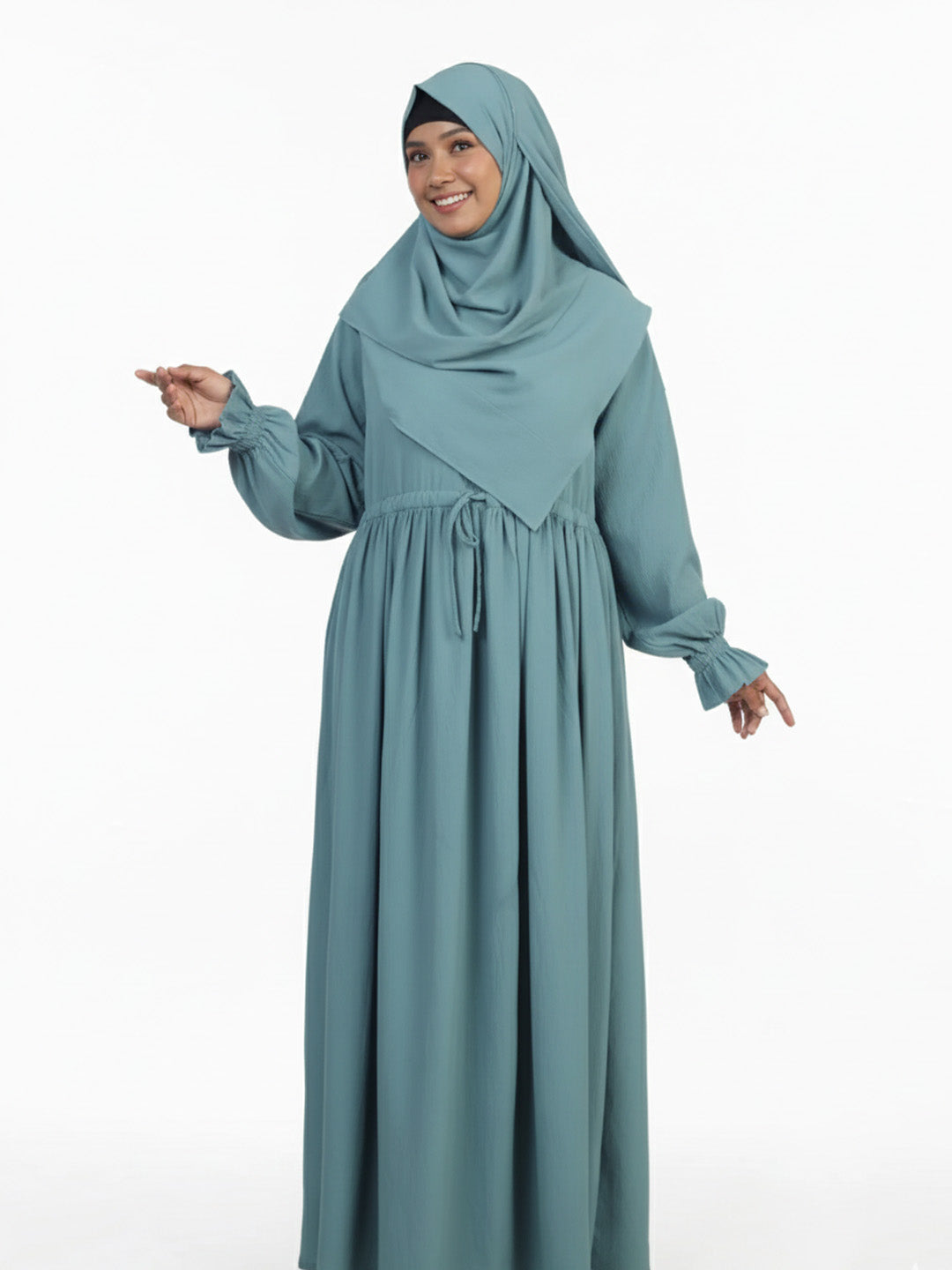 Frock Style Abaya Set With Drawstring at Waist