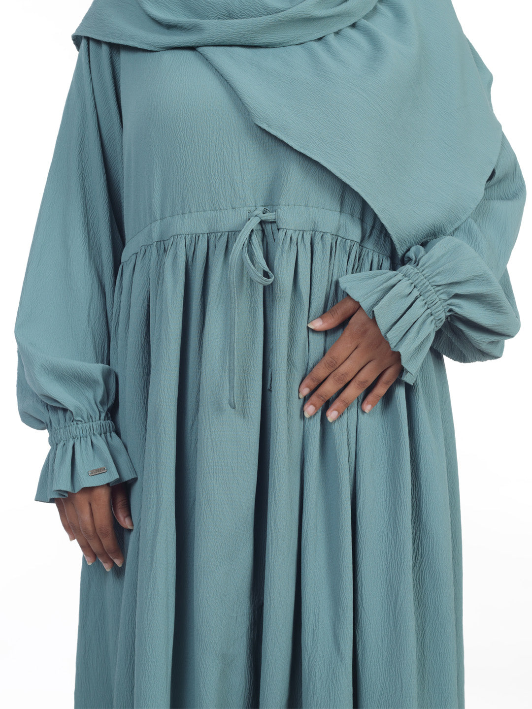 Frock Style Abaya Set With Drawstring at Waist