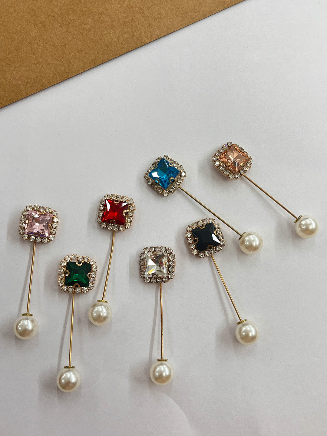 Crystal Pearl Pin-Set of 7