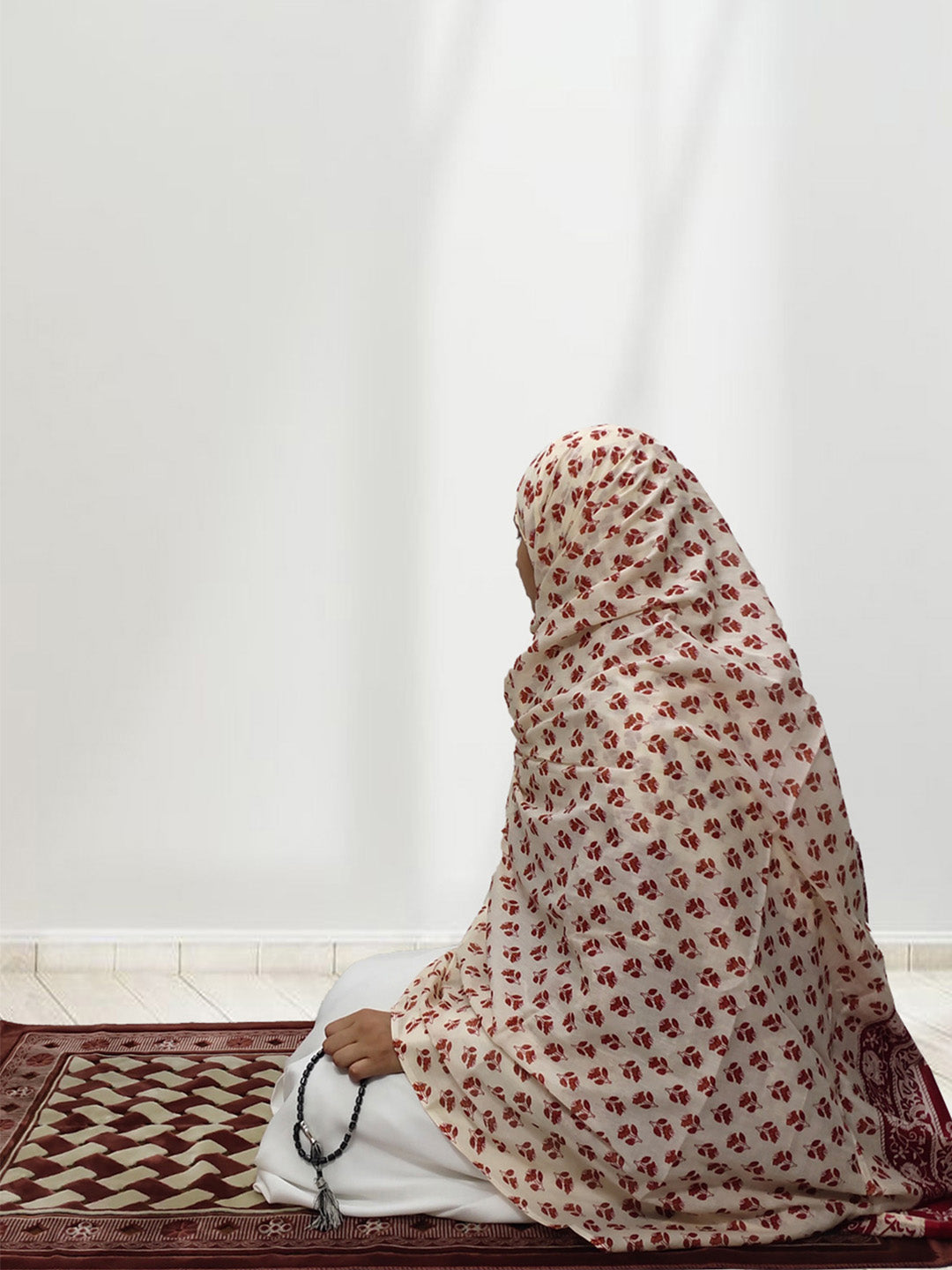 Aqsa Maroon Floral Cotton Namaz Dupatta