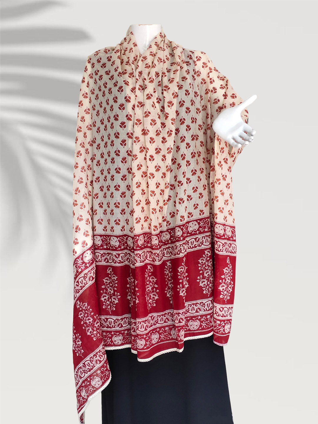 Aqsa Maroon Floral Cotton Namaz Dupatta