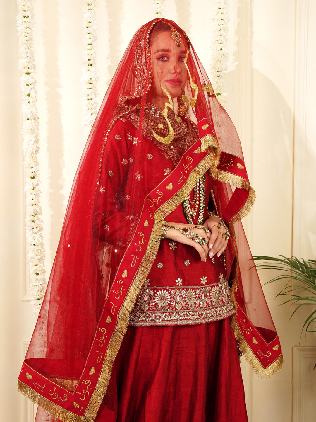 Bridal Dupatta - Centre Embroidery With Border Work At Four Side