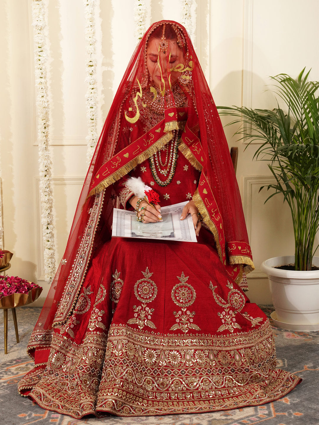 Bridal Dupatta - Centre Embroidery With Border Work At Four Side