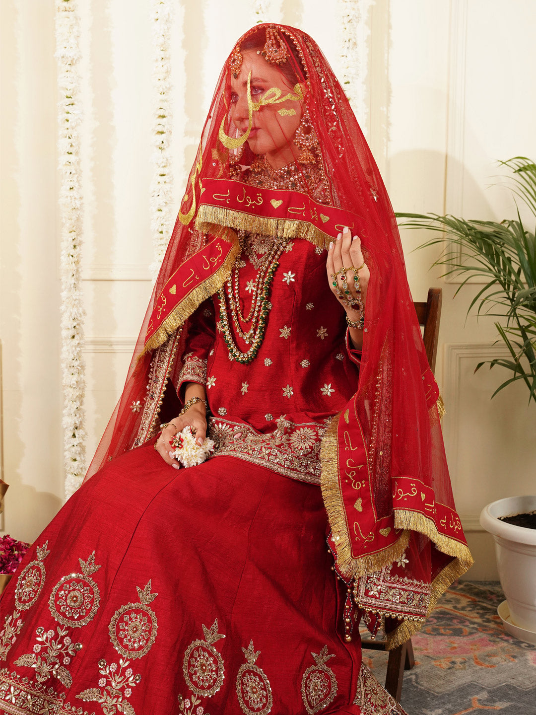 Bridal Dupatta - Centre Embroidery With Border Work At Four Side