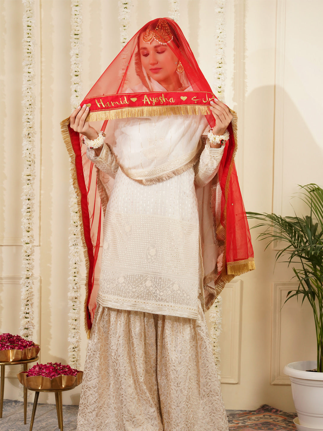 Bridal Dupatta - Border Work At Front Side