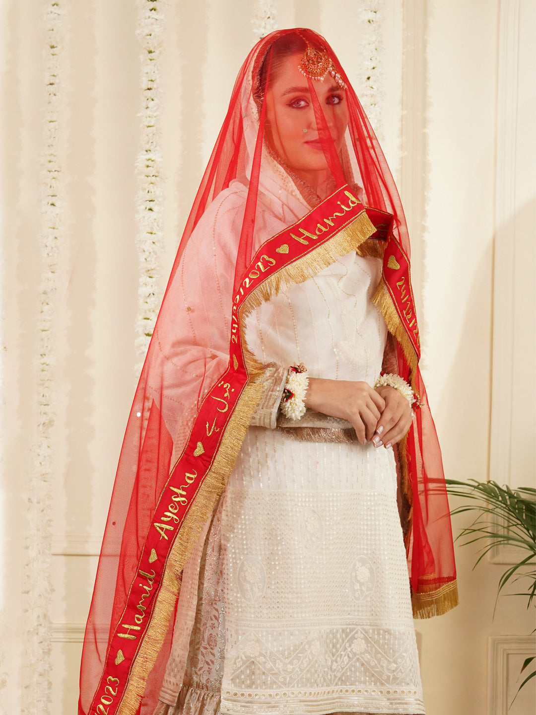 Bridal Dupatta - Border Work At Front Side