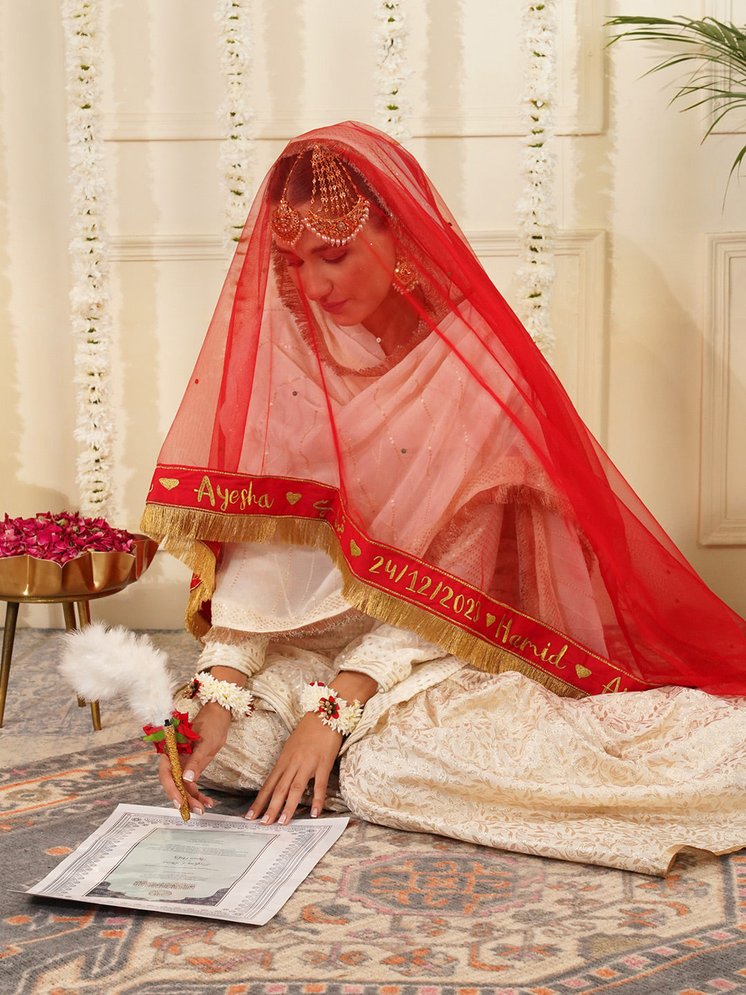 Bridal Dupatta - Border Work At Front Side