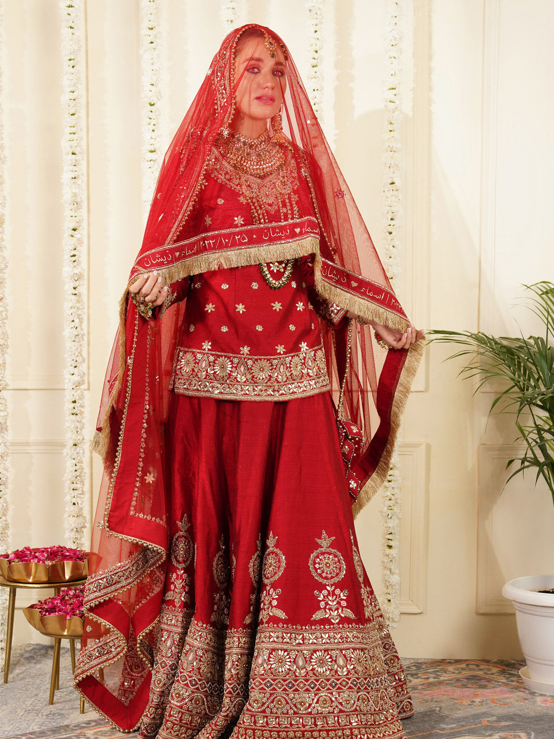Bridal Dupatta - Floral Hand Work And Border Work At Front
