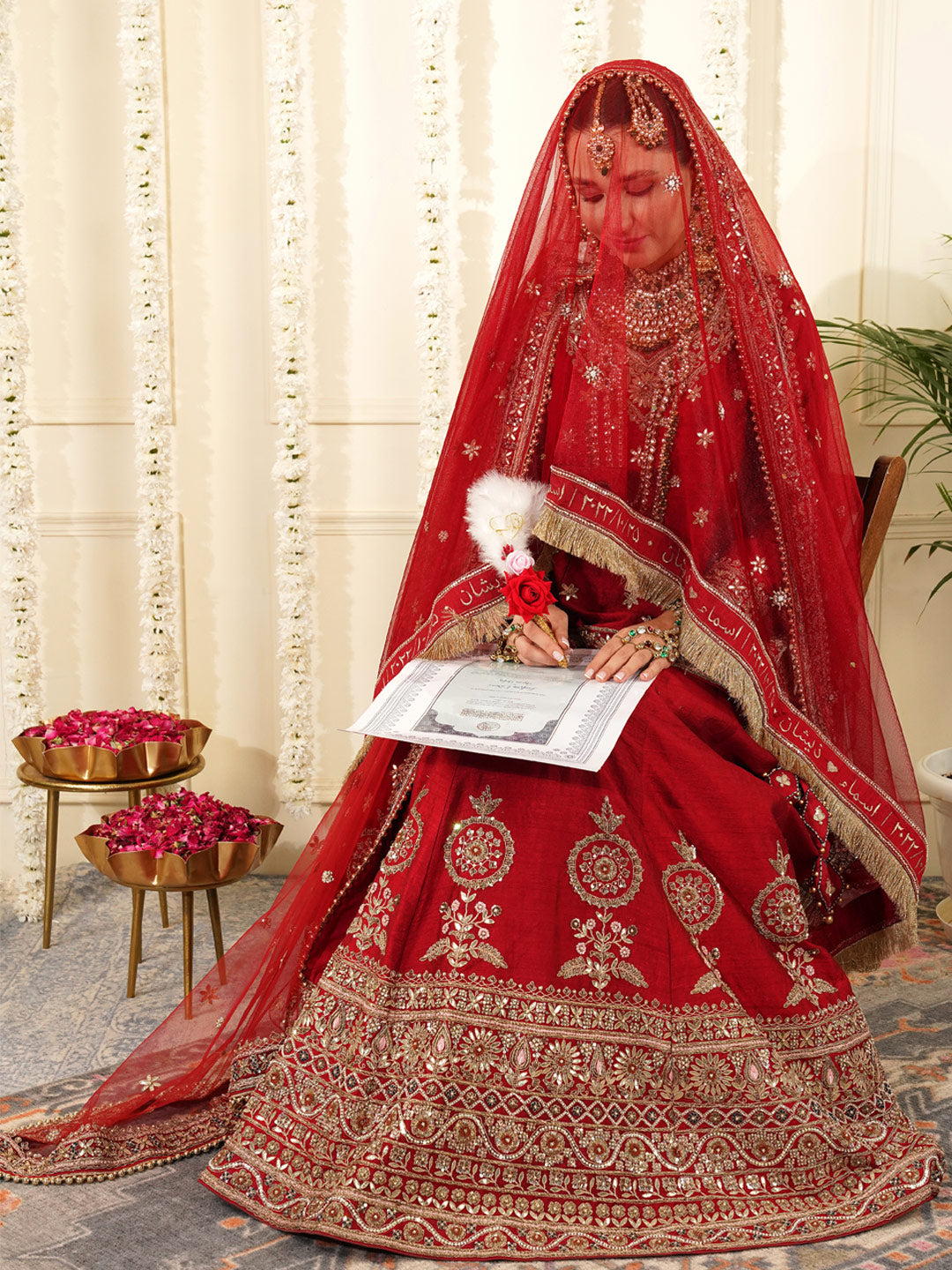 Bridal Dupatta - Floral Hand Work And Border Work At Front