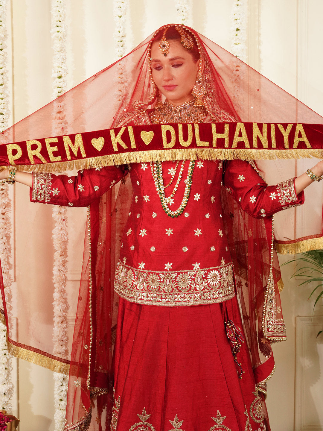 Bridal Dupatta - Velvet Border Work At Front Side