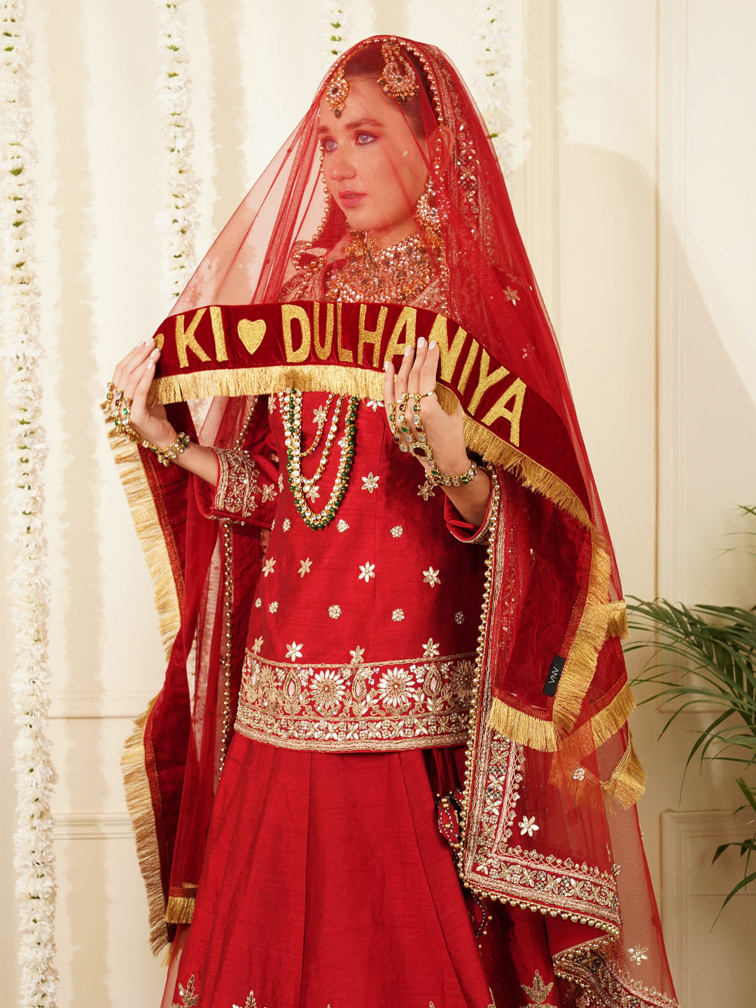 Bridal Dupatta - Velvet Border Work At Front Side
