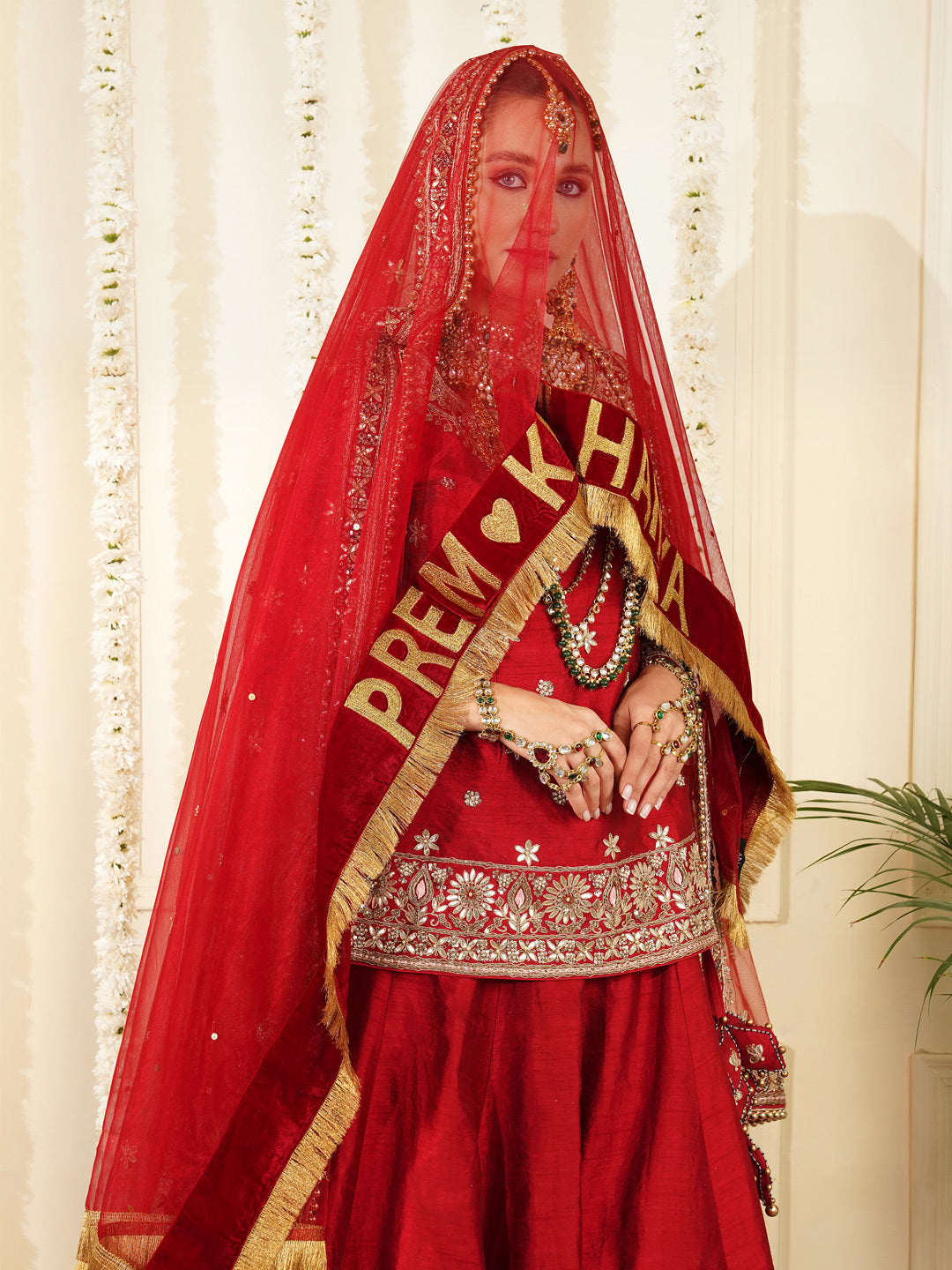 Bridal Dupatta - Velvet Border Work At Front Side