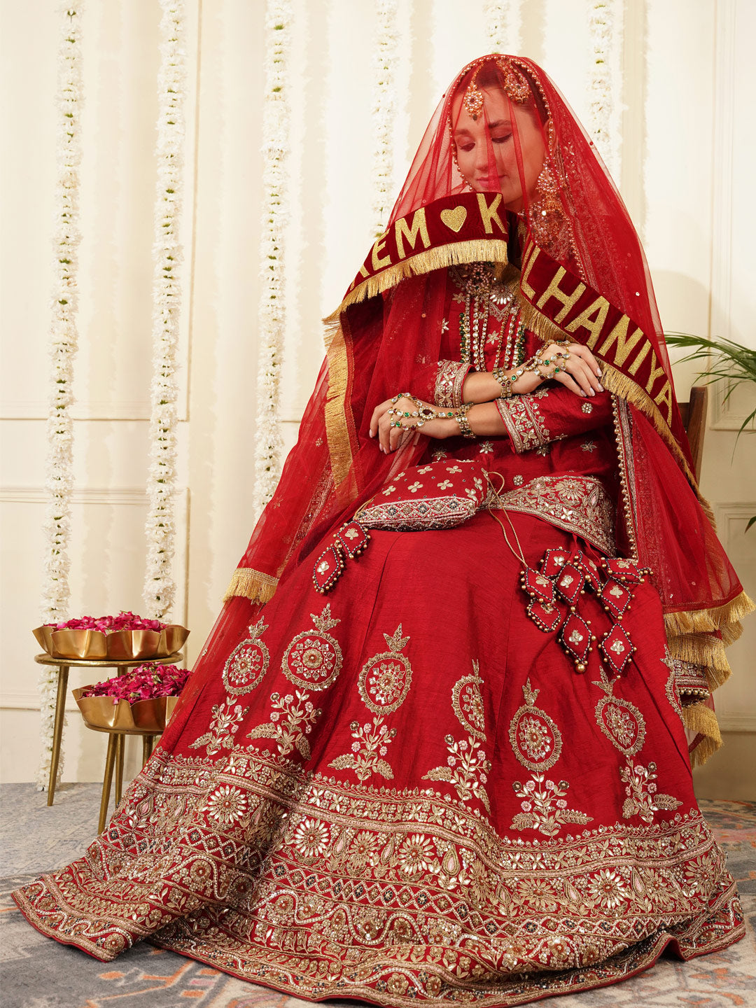 Bridal Dupatta - Velvet Border Work At Front Side