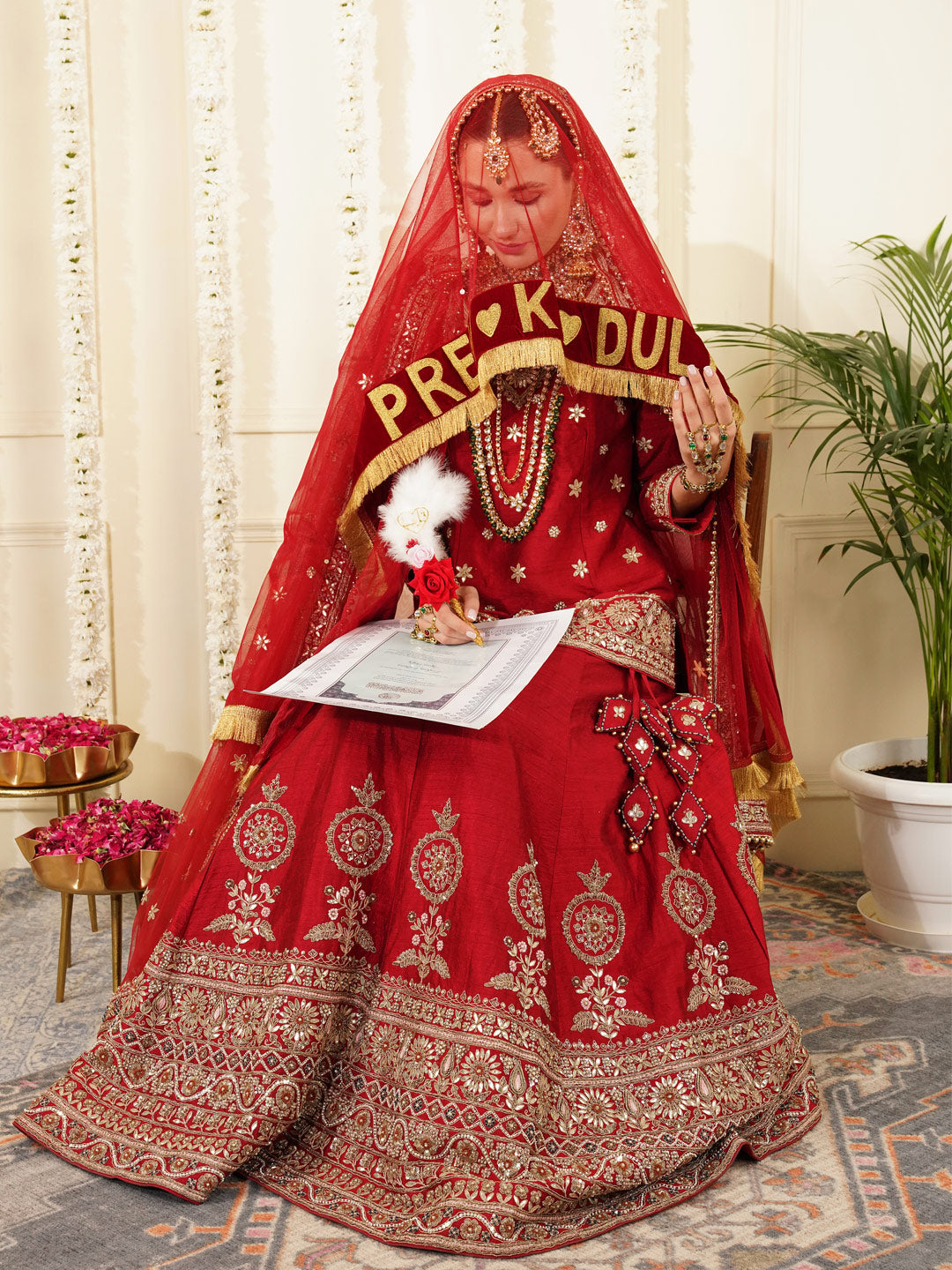 Bridal Dupatta - Velvet Border Work At Front Side