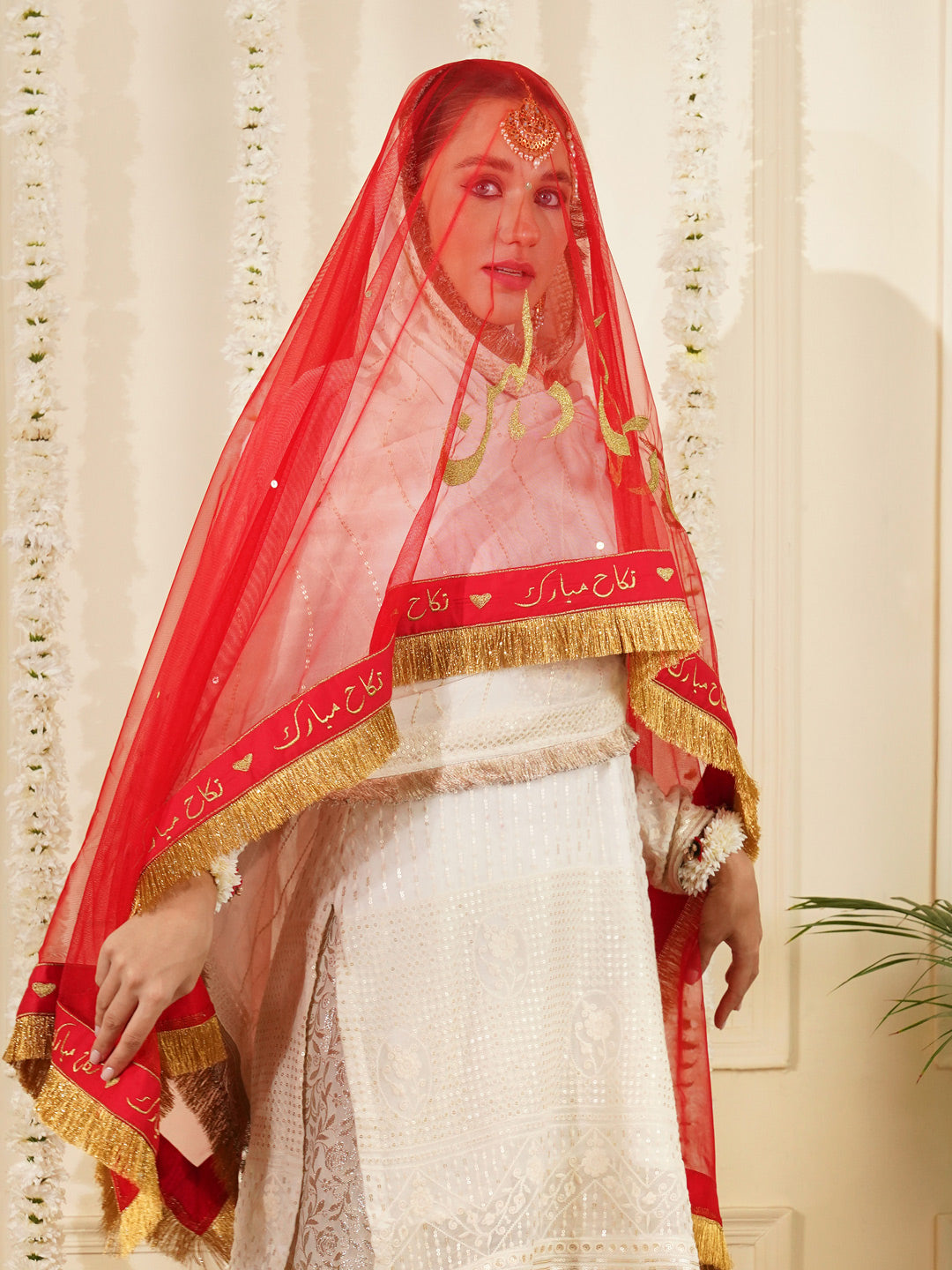 Bridal Dupatta - Centre Embroidery With Border Work At Four Side
