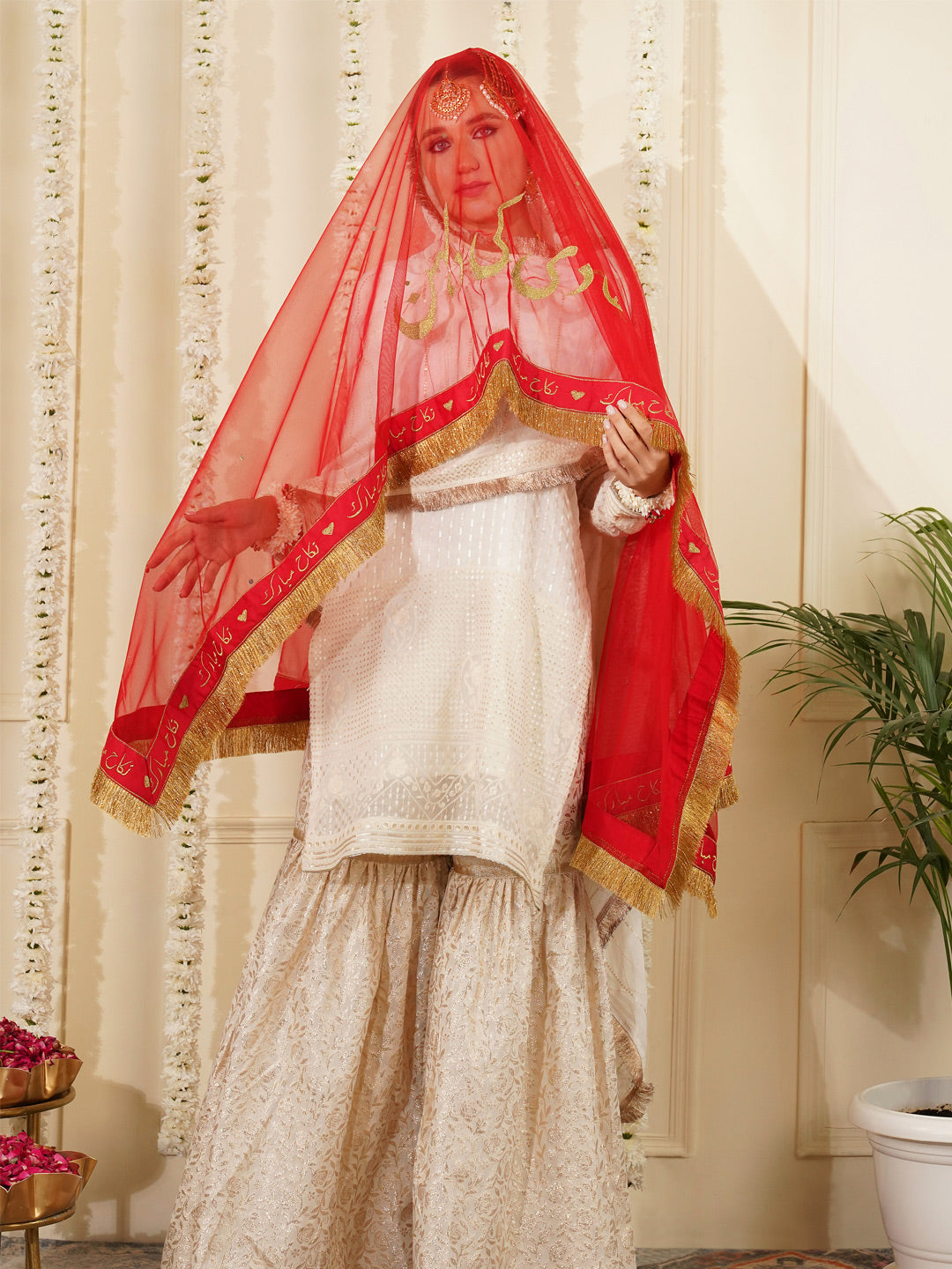 Bridal Dupatta - Centre Embroidery With Border Work At Four Side