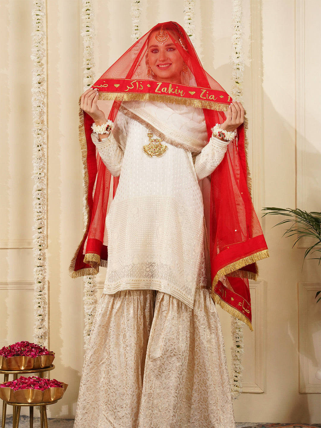 Bridal Dupatta - Border Work At Four Side
