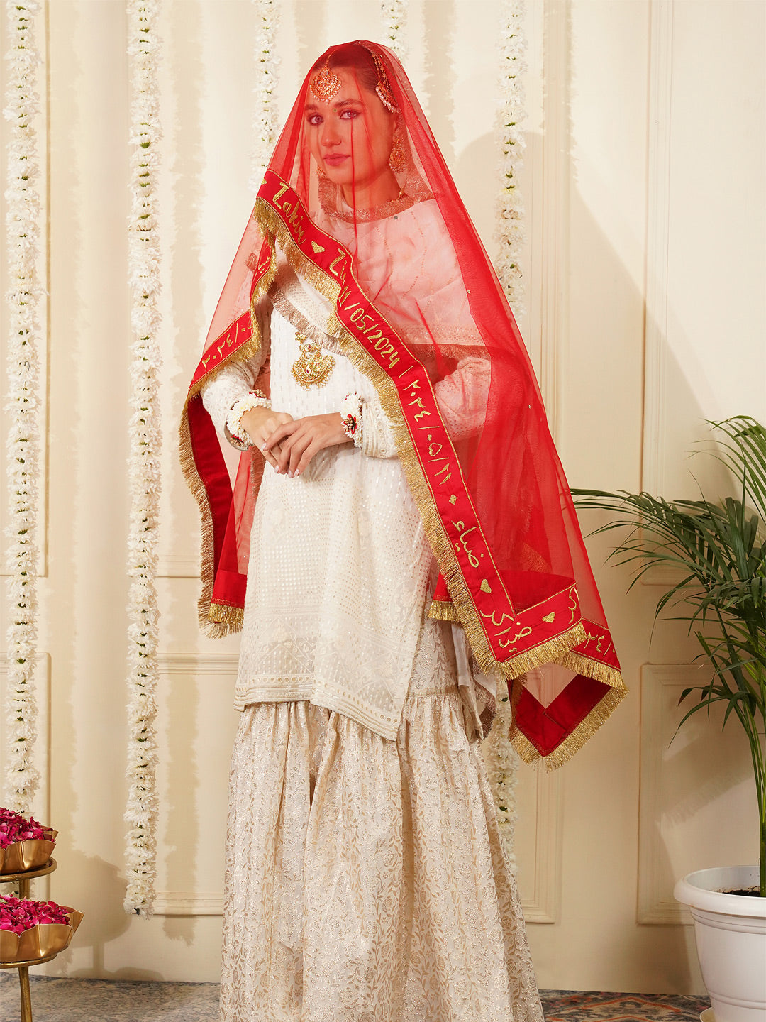 Bridal Dupatta - Border Work At Four Side