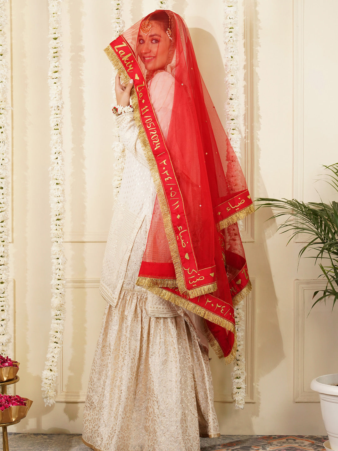 Bridal Dupatta - Border Work At Four Side