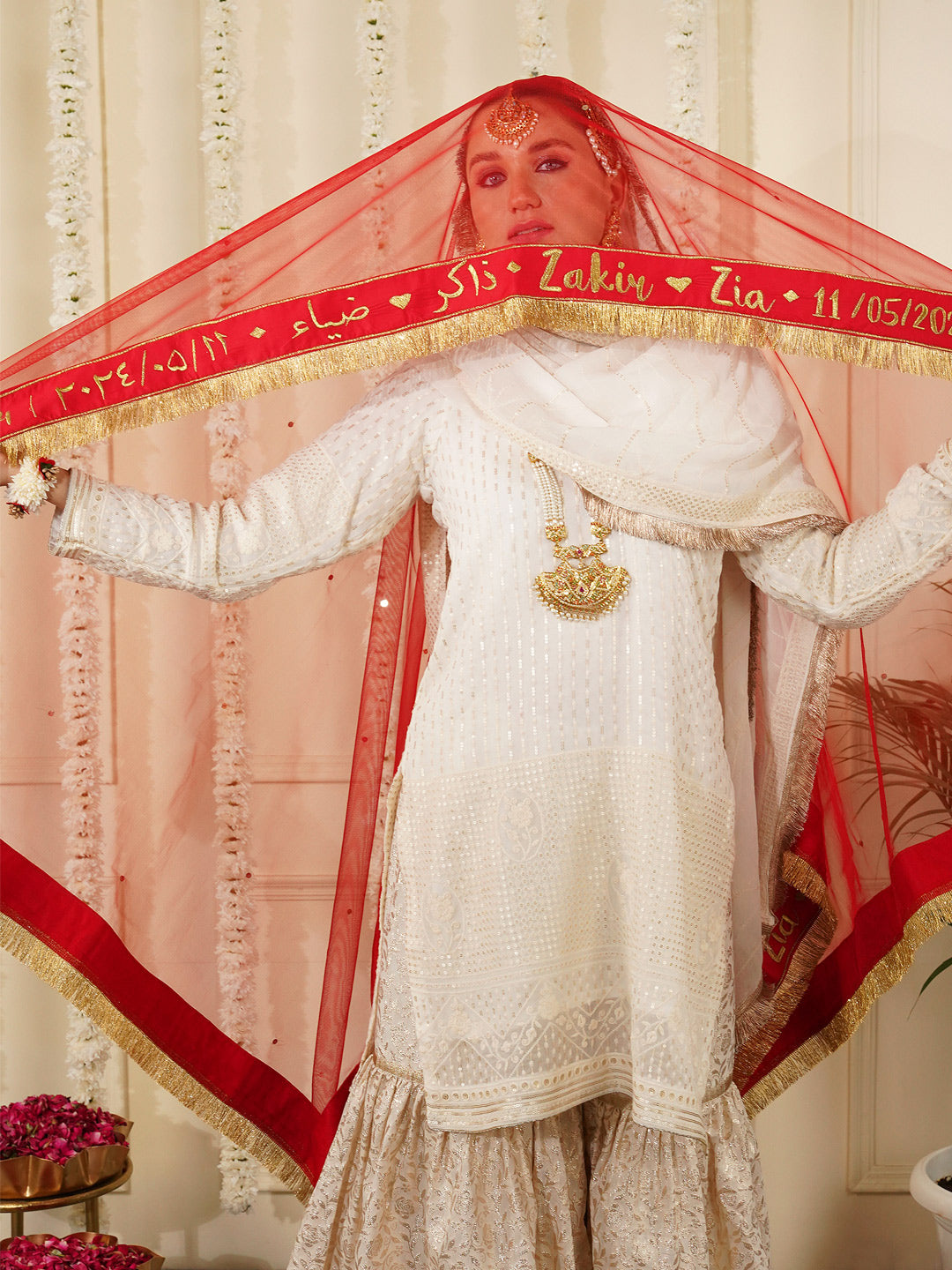 Bridal Dupatta - Border Work At Four Side