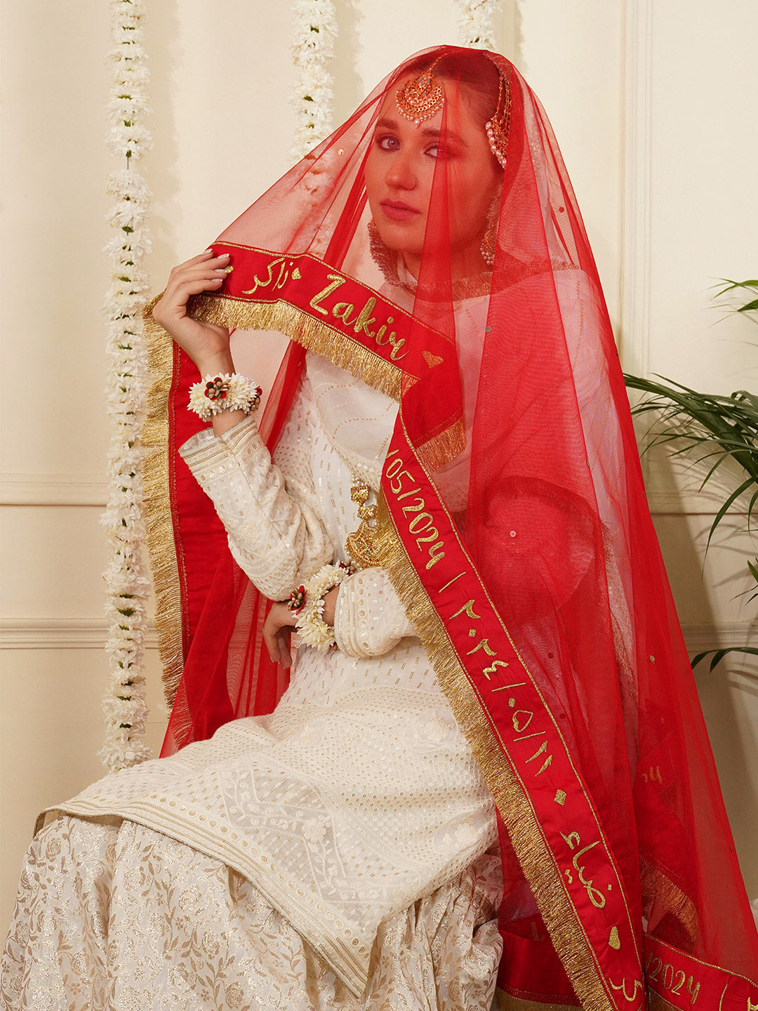 Bridal Dupatta - Border Work At Four Side