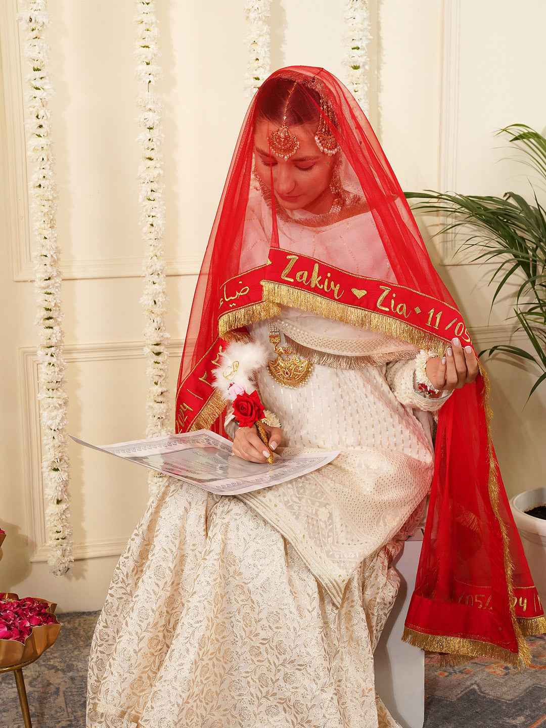 Bridal Dupatta - Border Work At Four Side