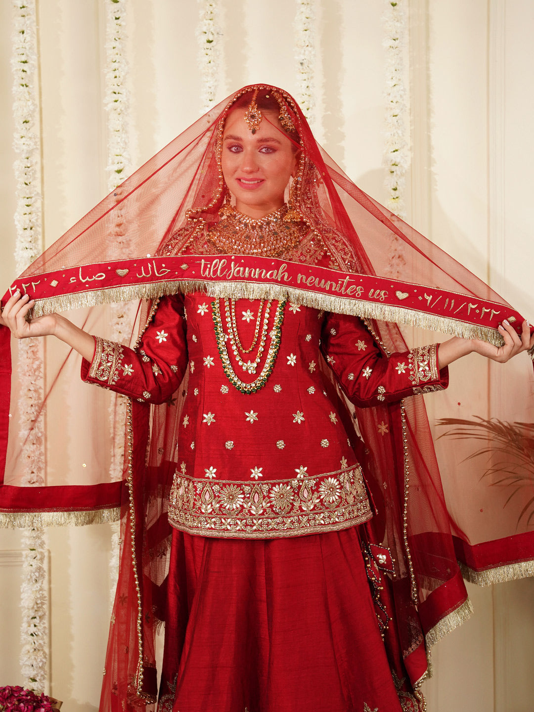 Bridal Dupatta - Beadwork Border At Four Sides
