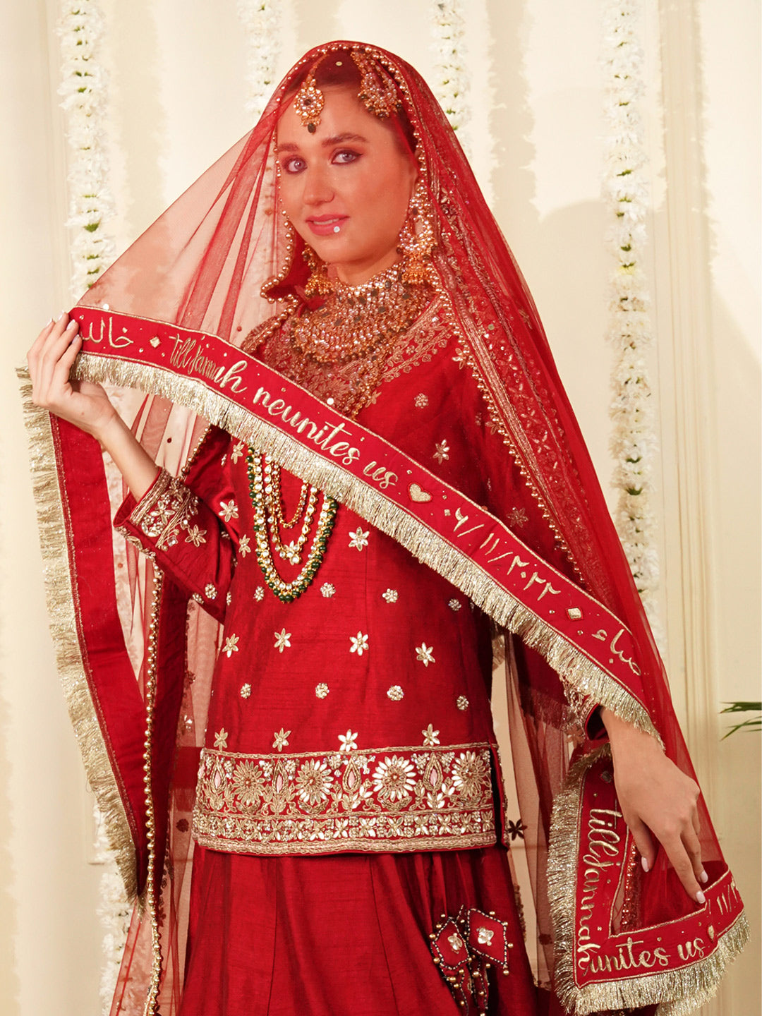Bridal Dupatta - Beadwork Border At Four Sides