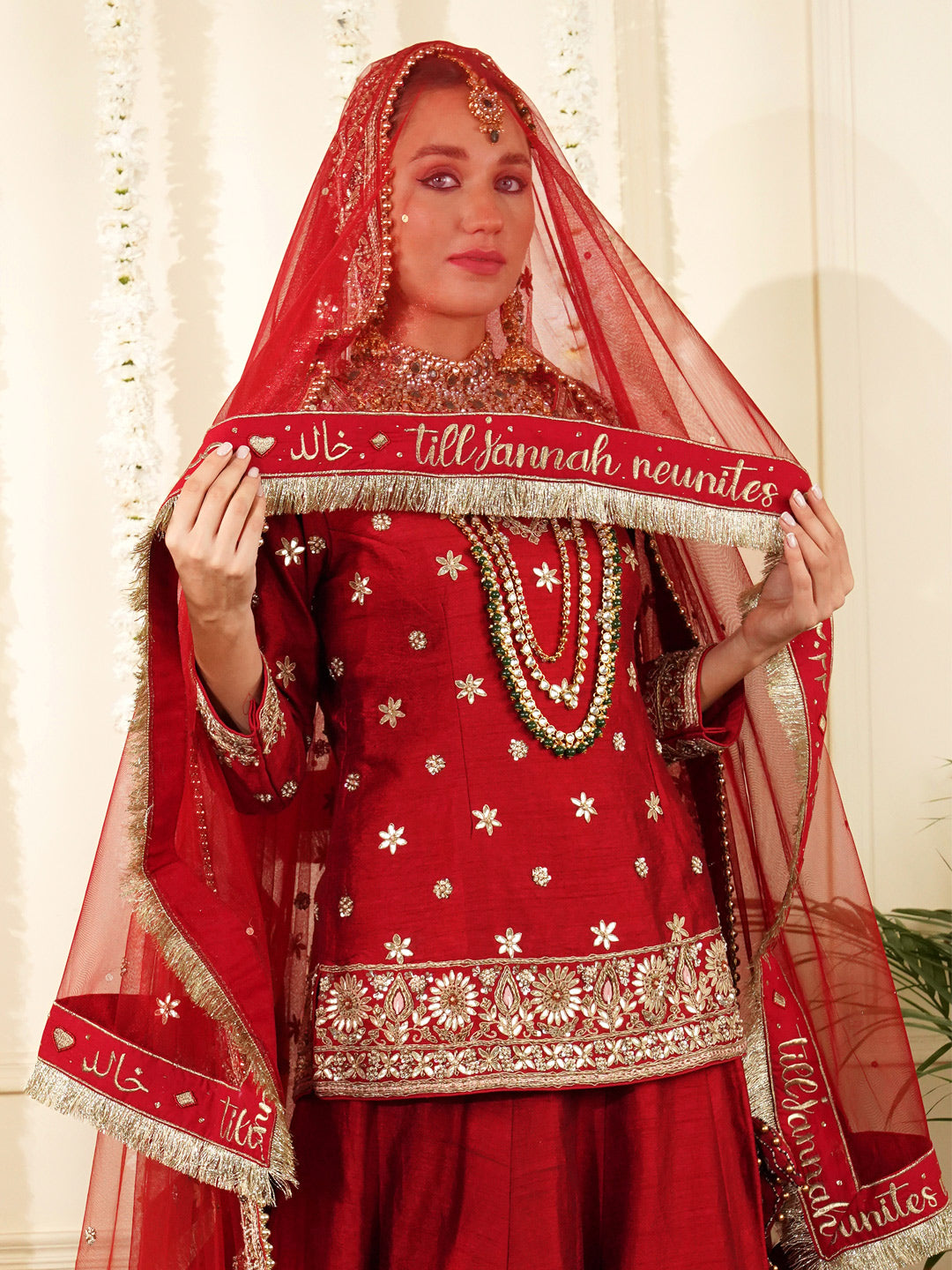 Bridal Dupatta - Beadwork Border At Four Sides