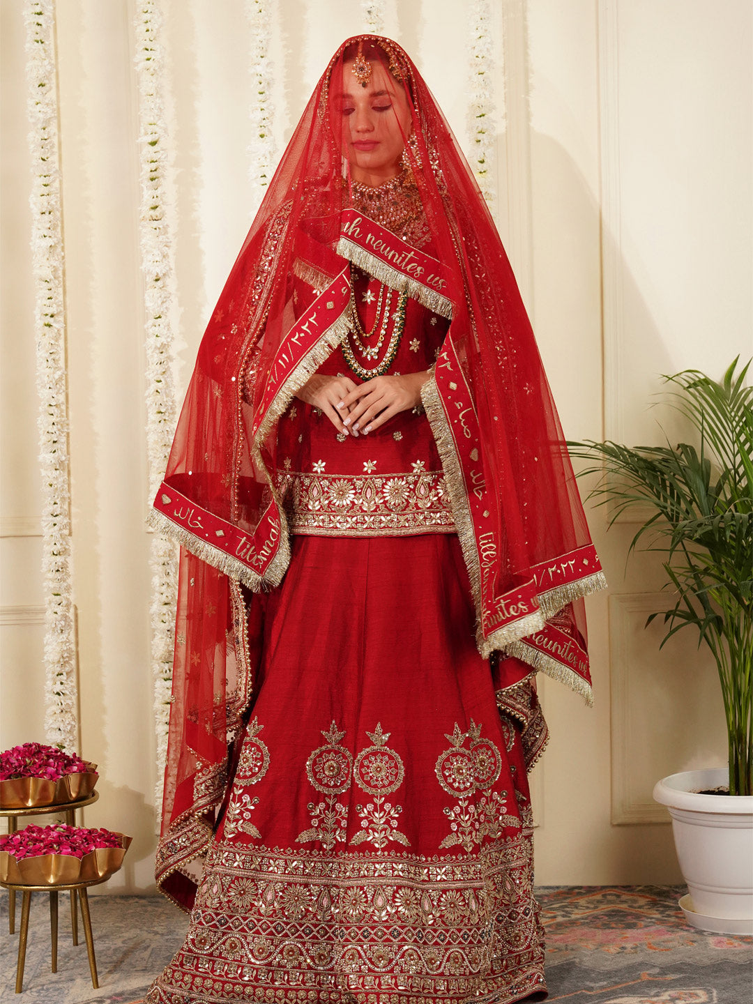 Bridal Dupatta - Beadwork Border At Four Sides
