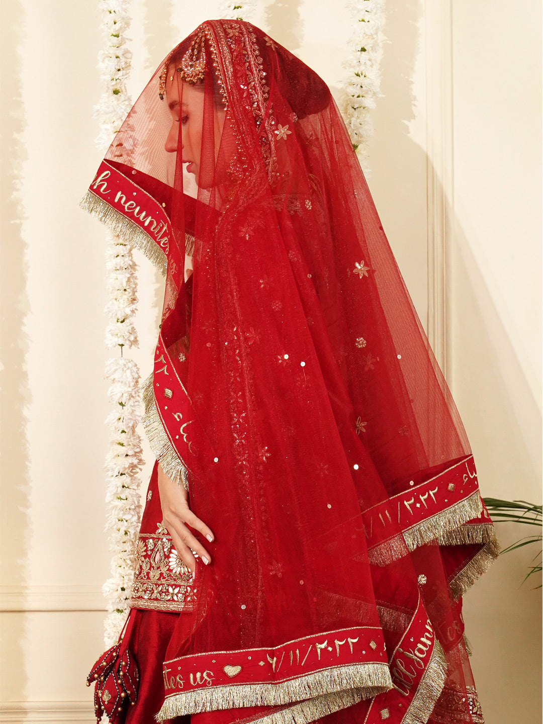 Bridal Dupatta - Beadwork Border At Four Sides