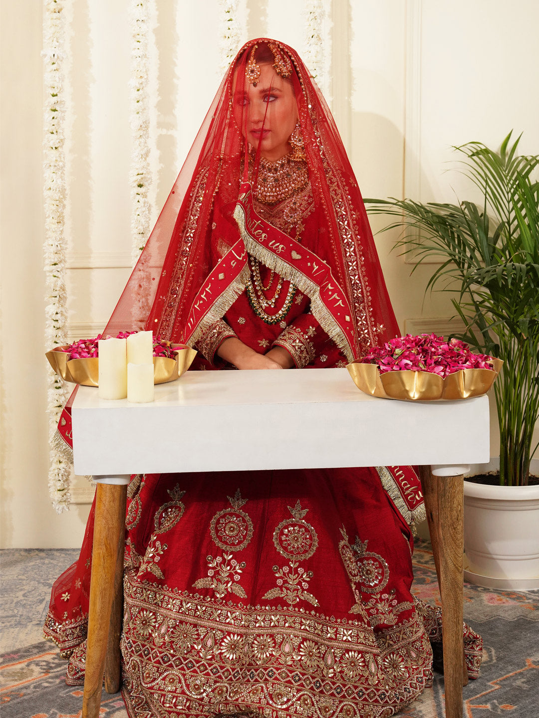 Bridal Dupatta - Beadwork Border At Four Sides