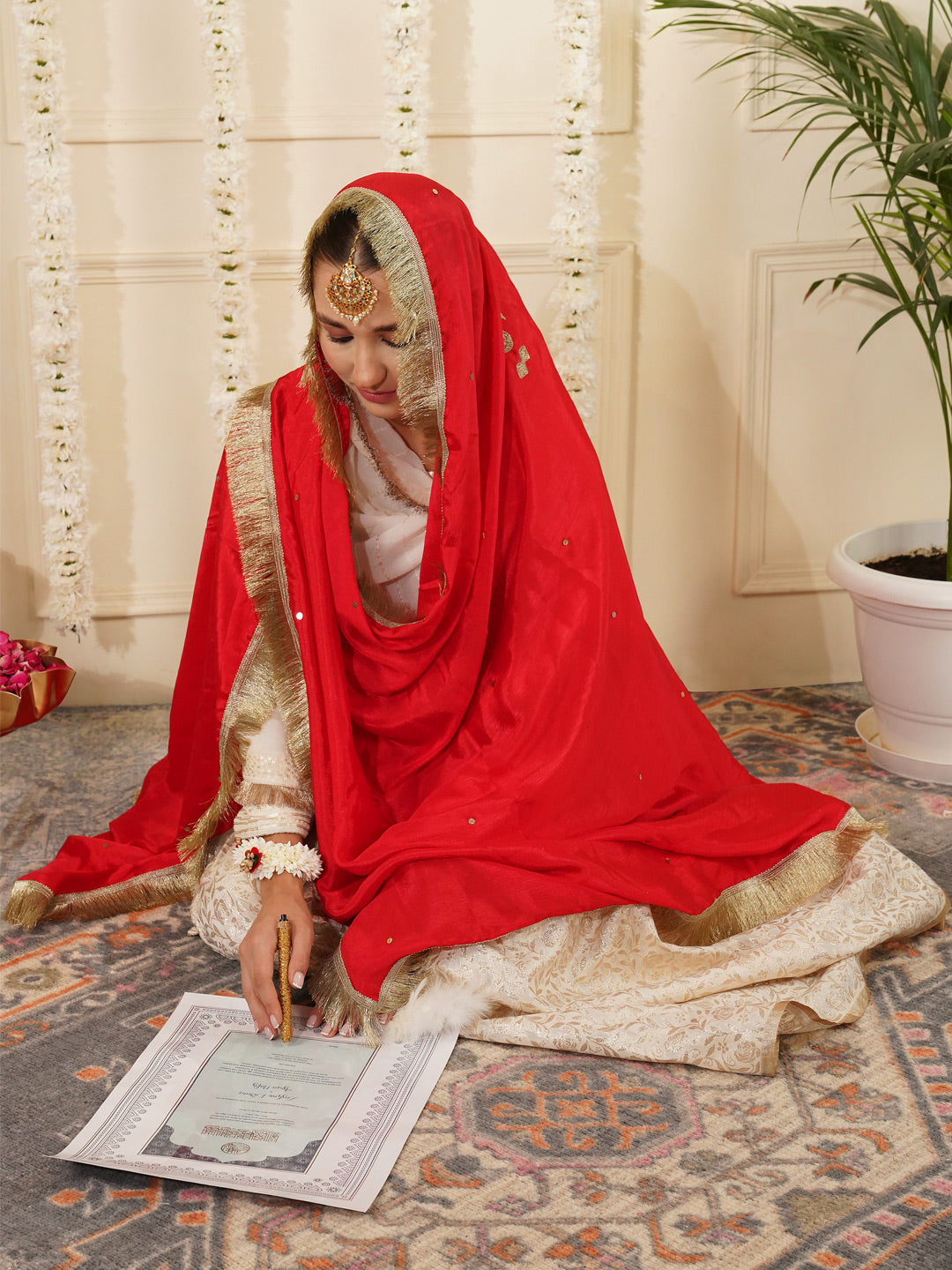 Bridal Dupatta - Centre Embroidery Chinon Silk
