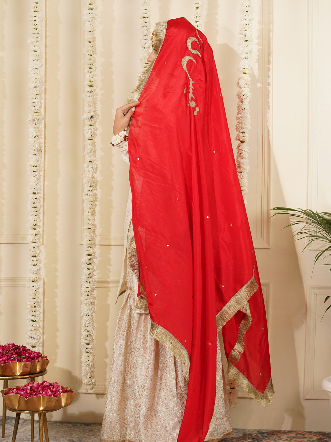Bridal Dupatta - Centre Embroidery Chinon Silk