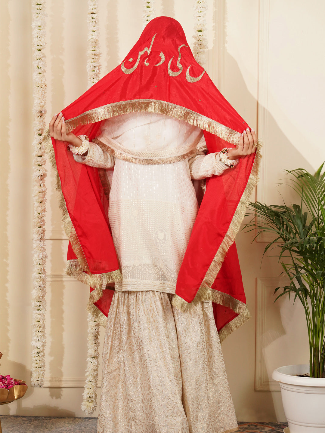 Bridal Dupatta - Centre Embroidery Chinon Silk