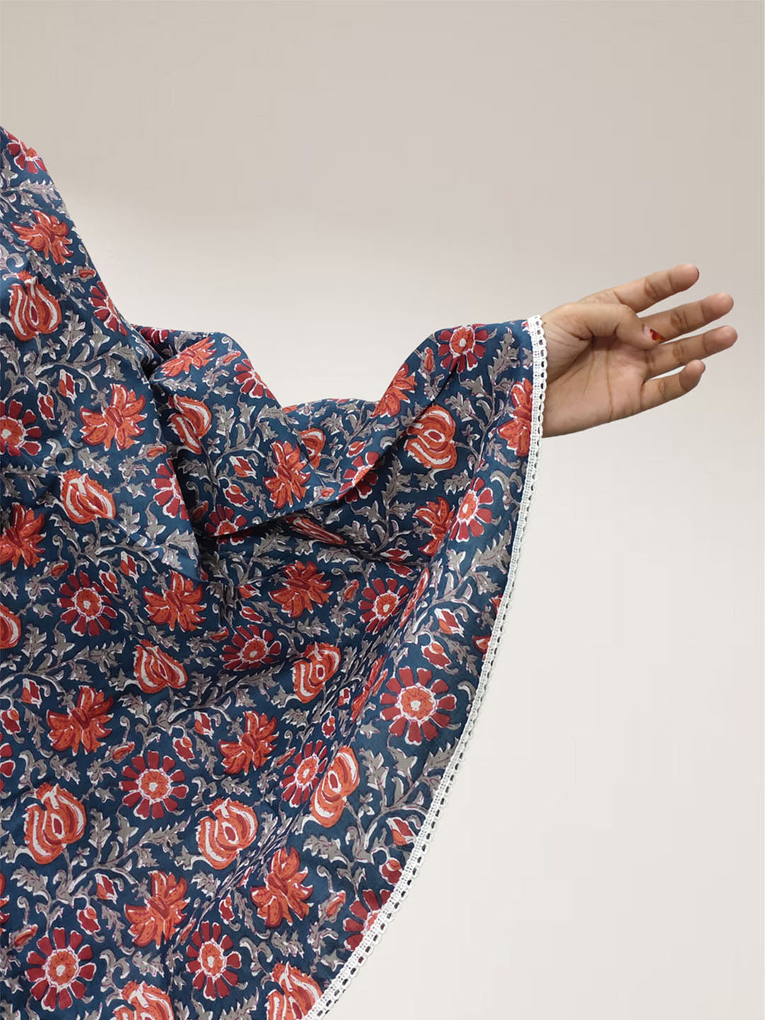 Rose Floral Navy Blue Cotton Namaz Makhna