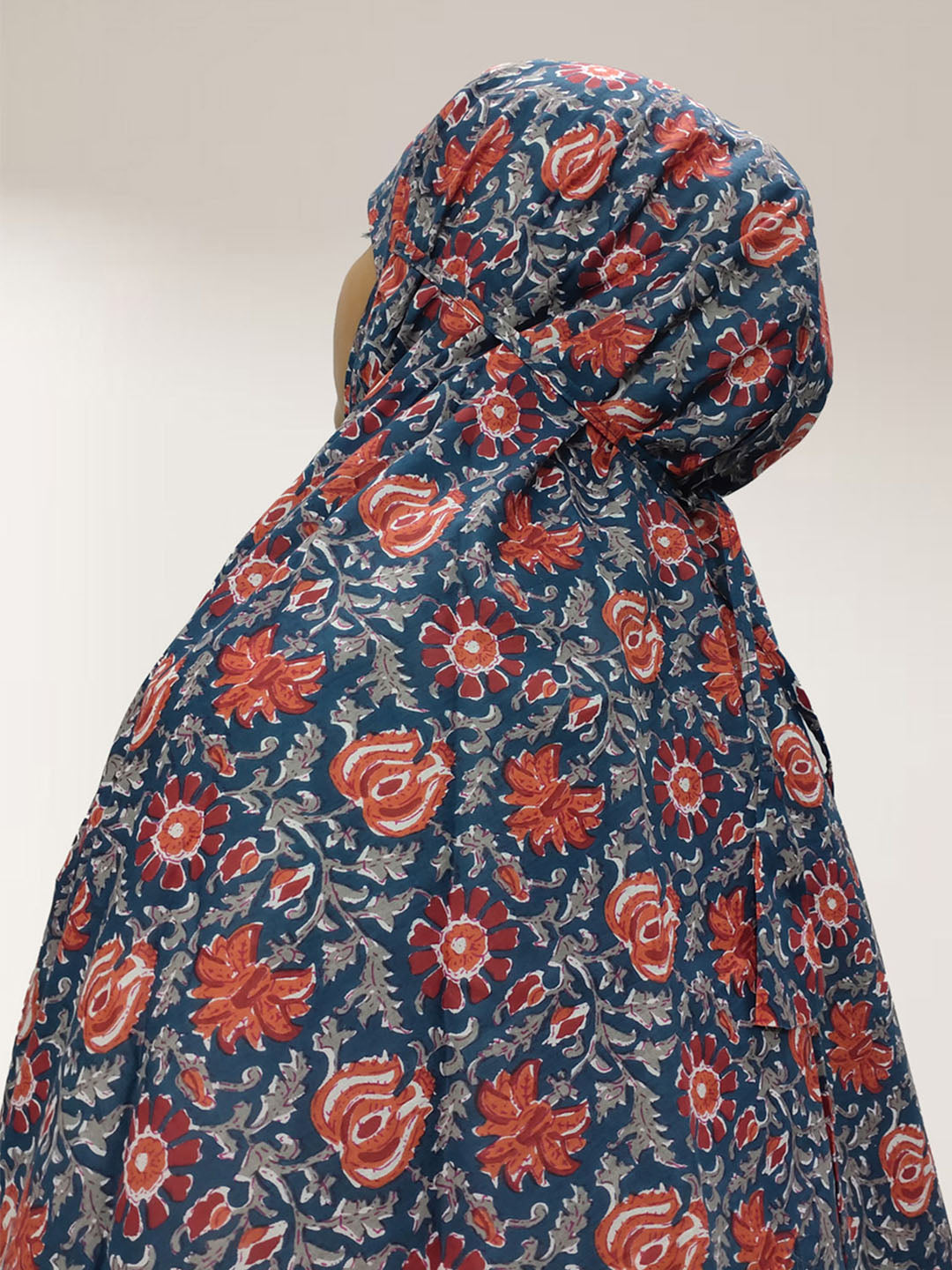 Rose Floral Navy Blue Cotton Namaz Makhna