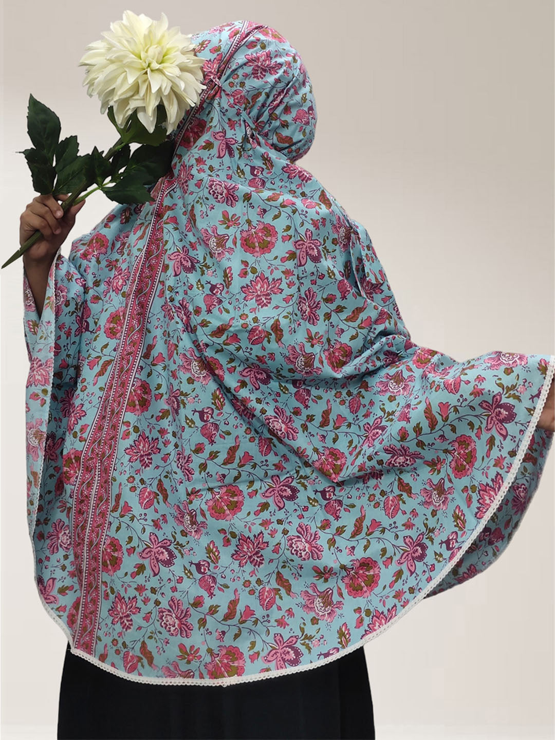 Sky Blue Saturn Floral Cotton Namaz Makhna