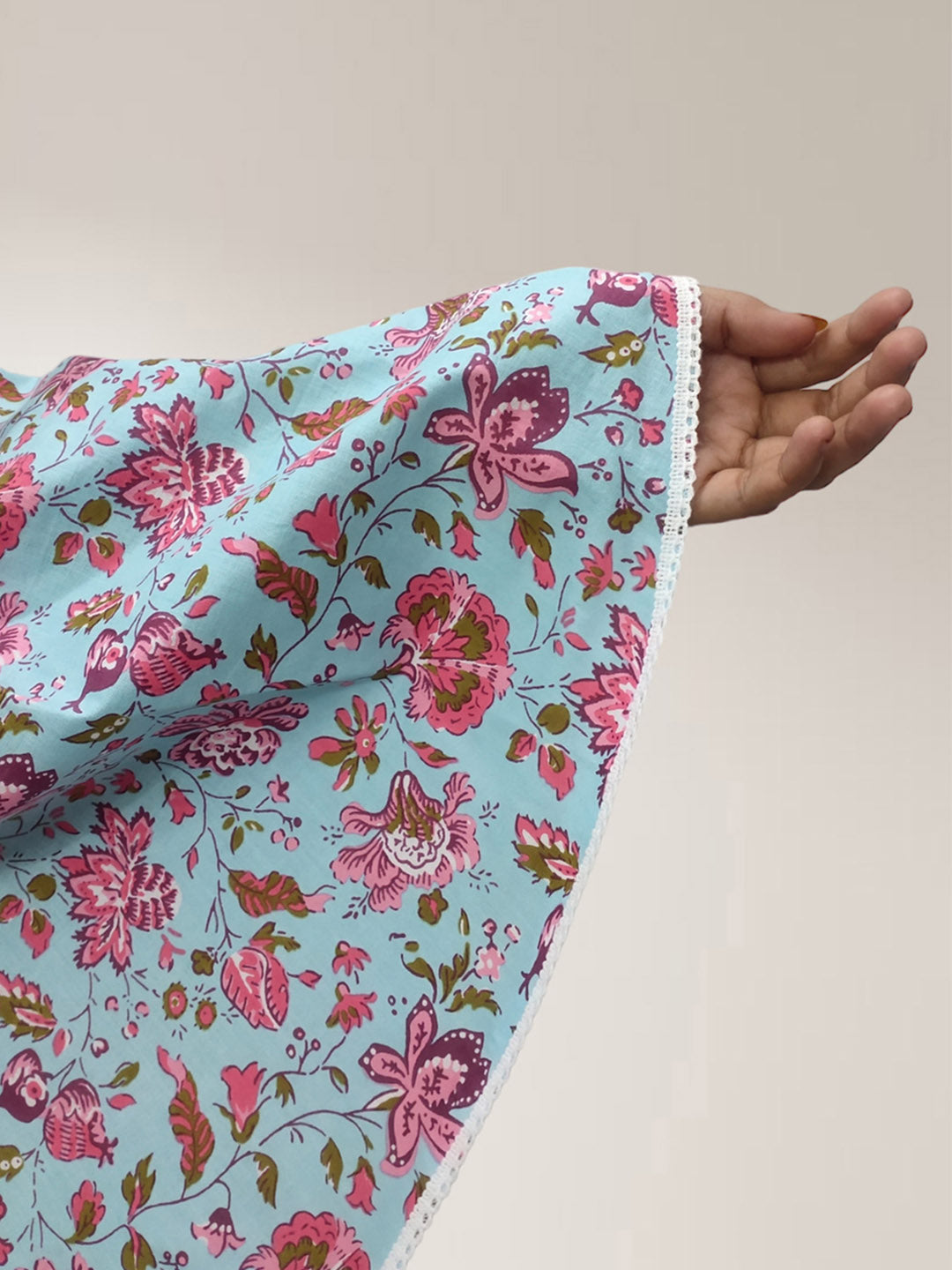 Sky Blue Saturn Floral Cotton Namaz Makhna