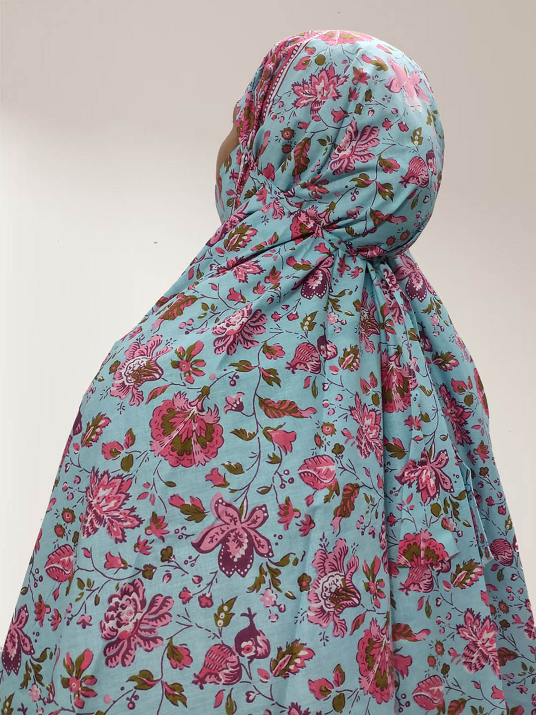 Sky Blue Saturn Floral Cotton Namaz Makhna