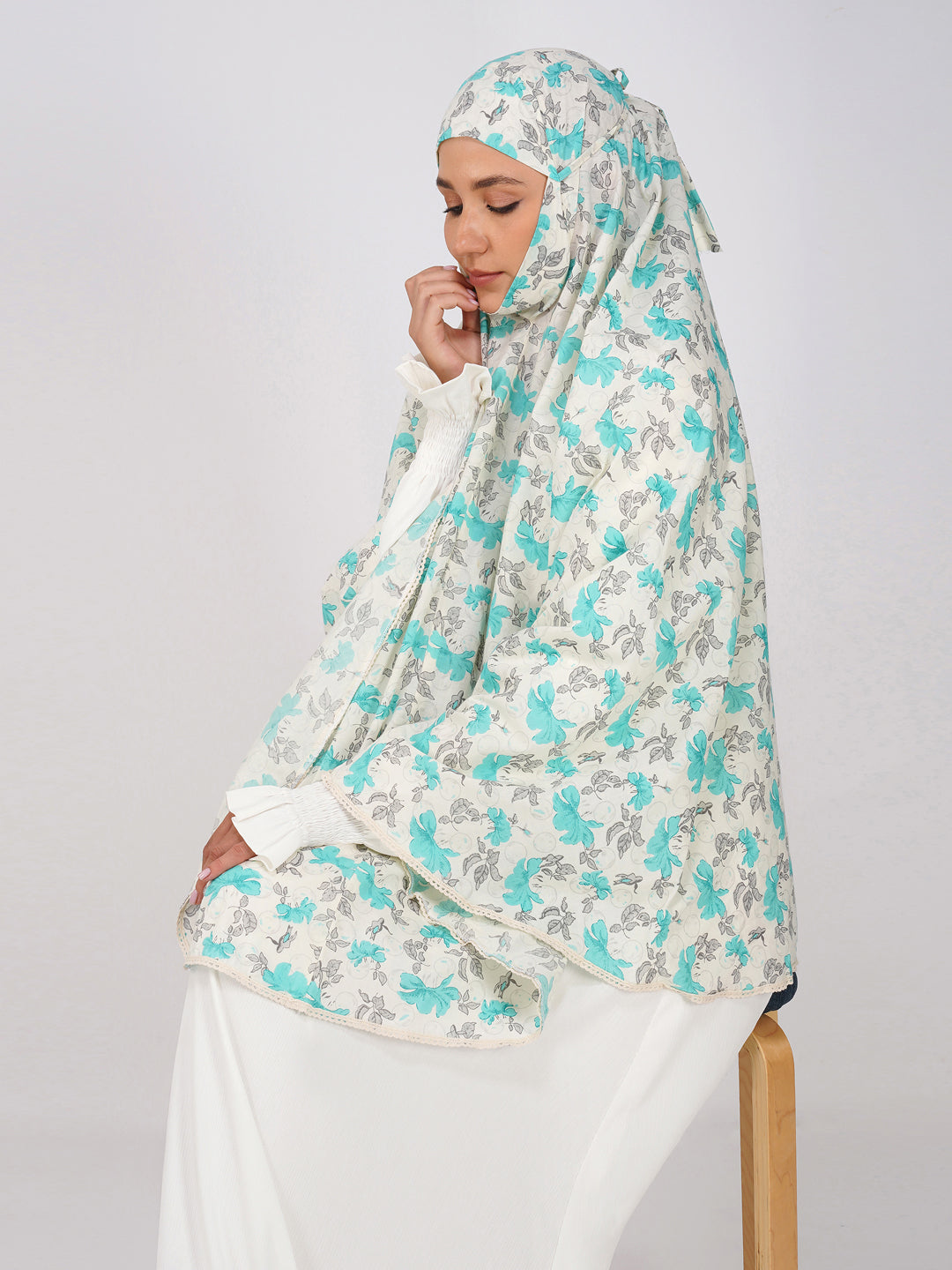 Noor Jahan Blue Hibiscus Cotton Namaz Makhna